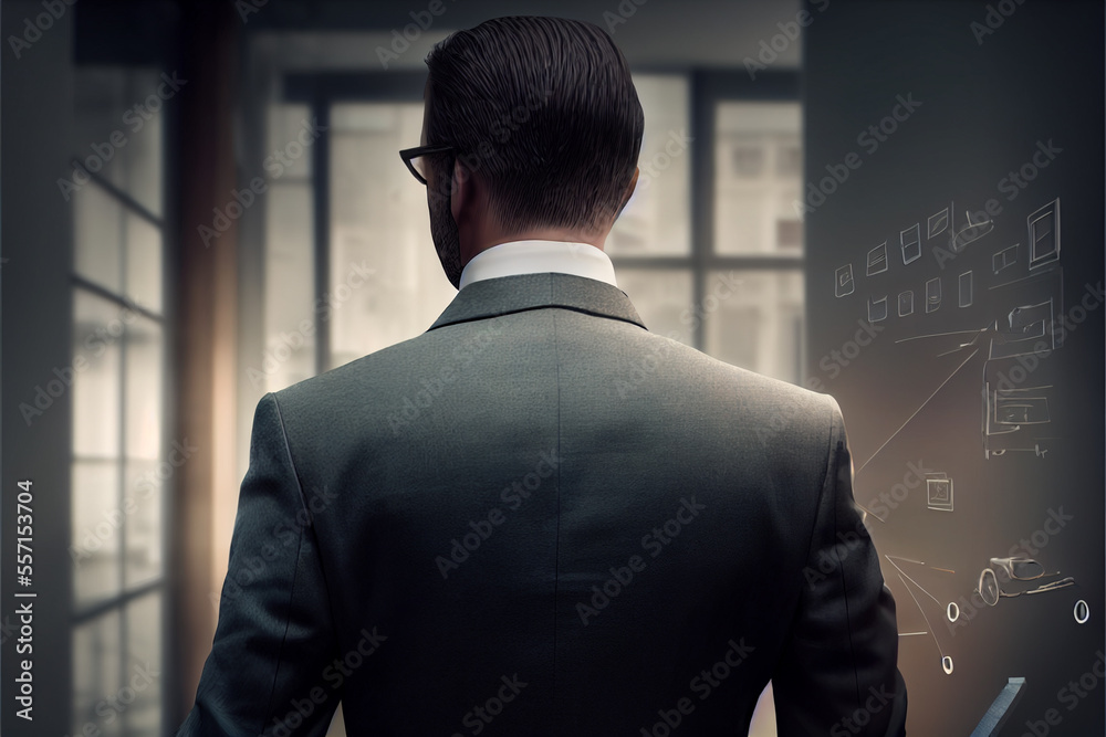 Fototapeta premium Businessman in office, view from back
