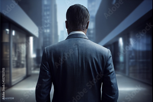 Businessman in office, view from back