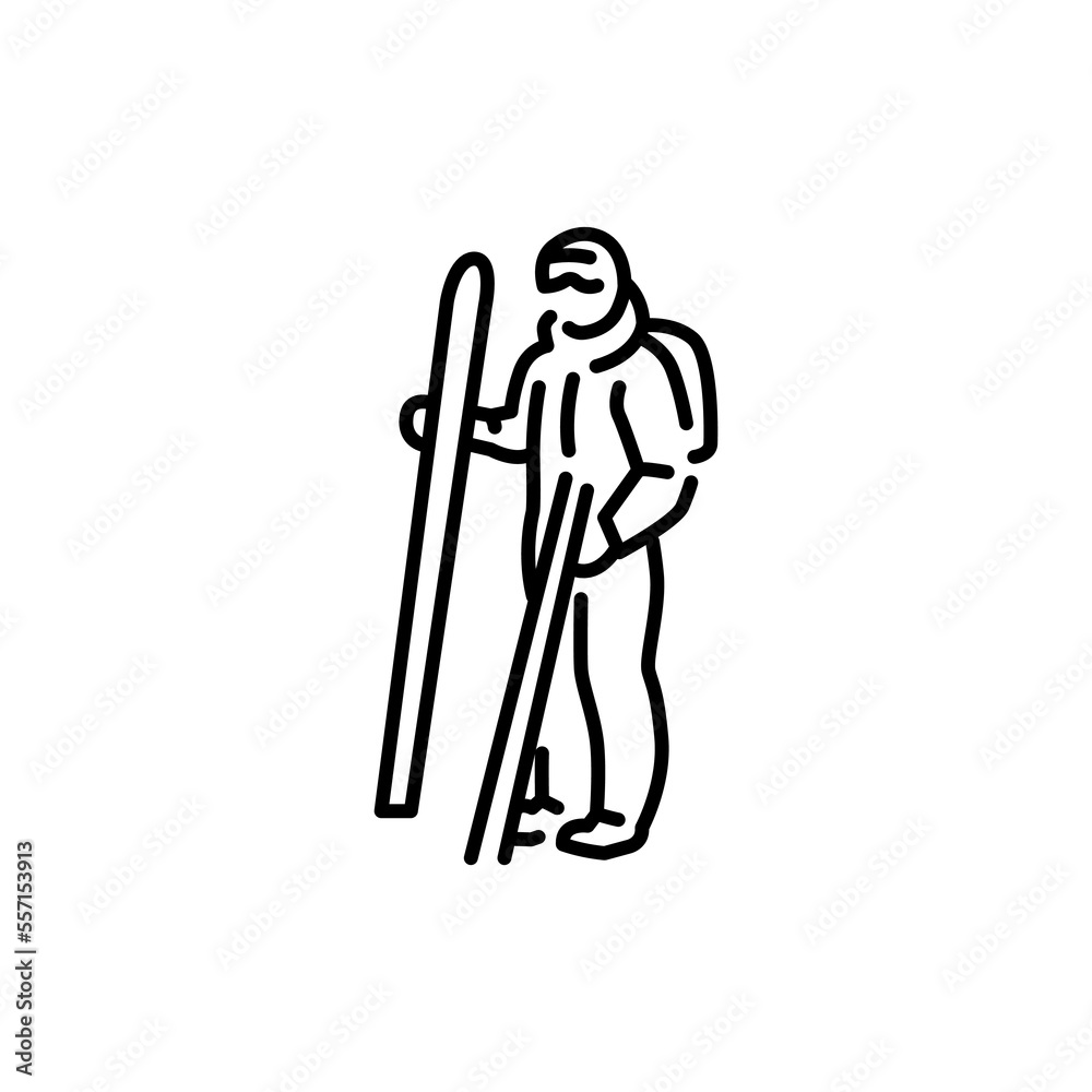 Fototapeta premium Skier color line icon. Skiing in winter Alps.