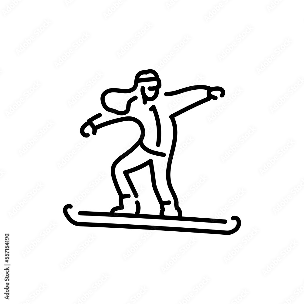 Skier color line icon. Skiing in winter Alps.