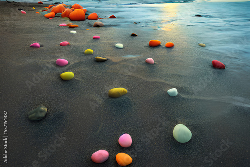 Pebbles Colored stones on the beach imagem gerada por IA photo