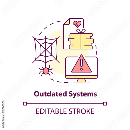 Outdated systems concept icon. Tech-related challenge in public-health system abstract idea thin line illustration. Isolated outline drawing. Editable stroke. Arial, Myriad Pro-Bold fonts used