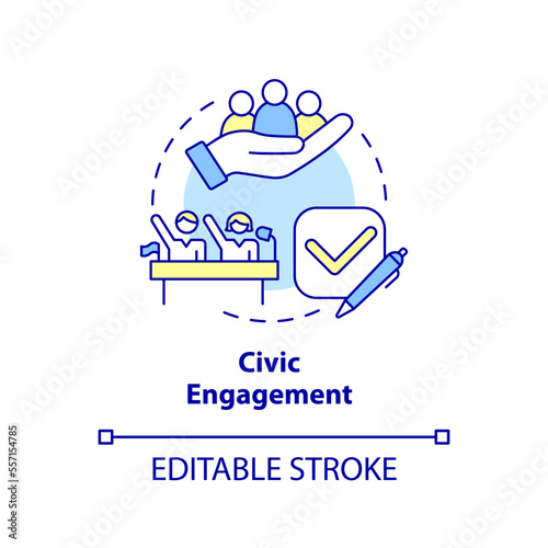 Civic engagement concept icon. Participation. Public service delivery change abstract idea thin line illustration. Isolated outline drawing. Editable stroke. Arial, Myriad Pro-Bold fonts used