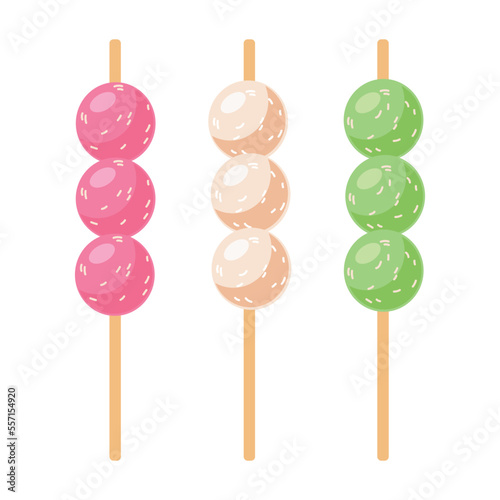 Dango rice balls on a white background. Asian food. Vector illustration for restaurants, menus, decor