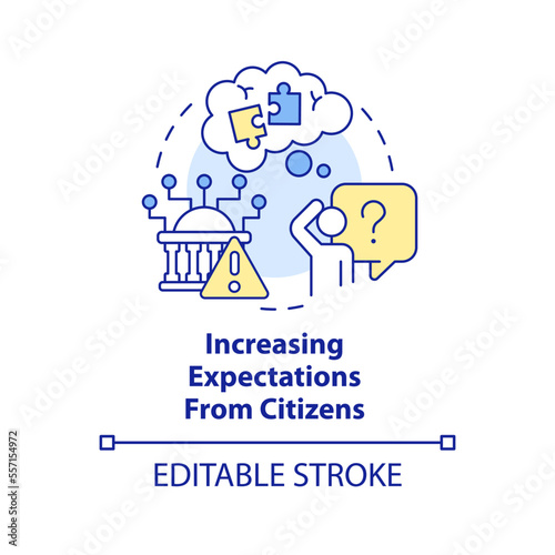 Increasing expectations from citizens concept icon. Modern public sector issue abstract idea thin line illustration. Isolated outline drawing. Editable stroke. Arial, Myriad Pro-Bold fonts used