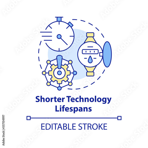 Shorter technology lifespans concept icon. Modern public sector issue abstract idea thin line illustration. Isolated outline drawing. Editable stroke. Arial, Myriad Pro-Bold fonts used