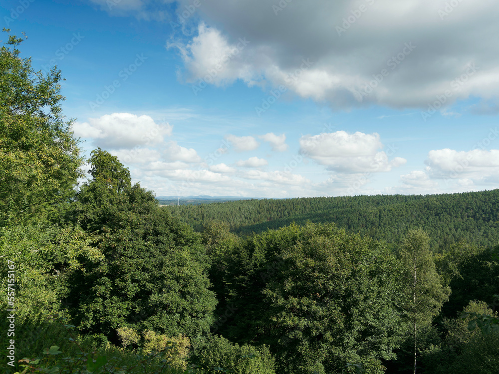 Blick nach Hessischen Forsgut Burgwald und Wetschaft Senke nördlich vom Burgwaldpfad und Christenberg-Plateau