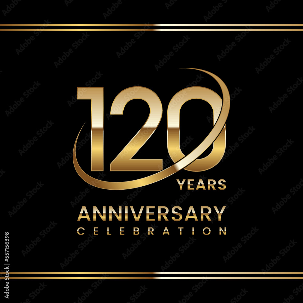 120th Anniversary logo design with golden ring. Logo Vector Illustration