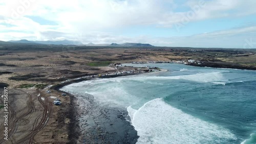 Surf spot Majanicho in Fuerteventura island aerial view