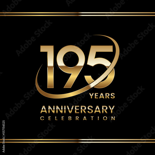 195th Anniversary logo design with golden ring. Logo Vector Illustration photo