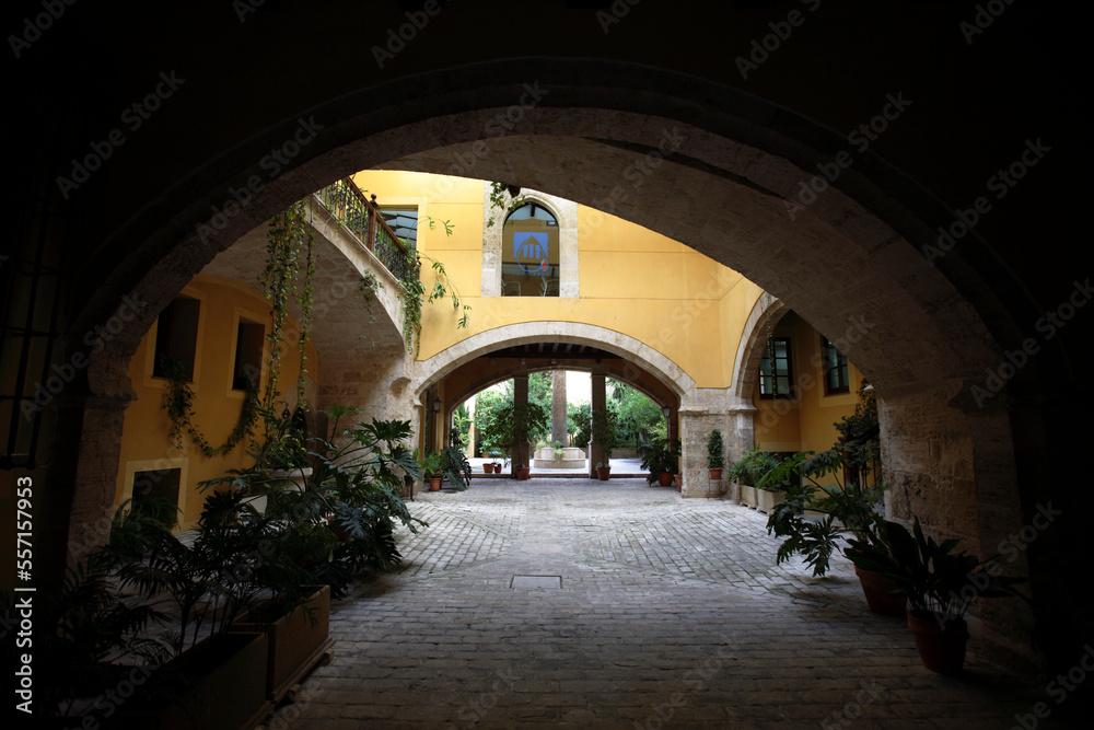 Arched courtyard of the Mercader palace, Valencia, Spain