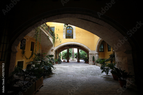 Arched courtyard of the Mercader palace, Valencia, Spain