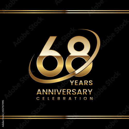 68th Anniversary logo design with golden ring. Logo Vector Illustration