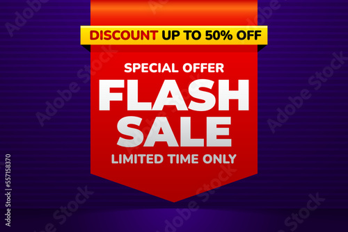 Flash sale banner background, vector design template for promotional and discount events and social media post