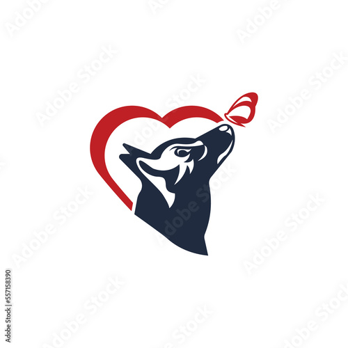 Animal love logo vector, featuring dog, cat, butterfly and love into one design, perfect for animal lovers, pets or any business related to logos.