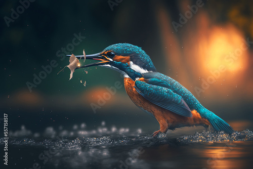 Beautiful bird catching a fish. Generative AI  © Kanchana