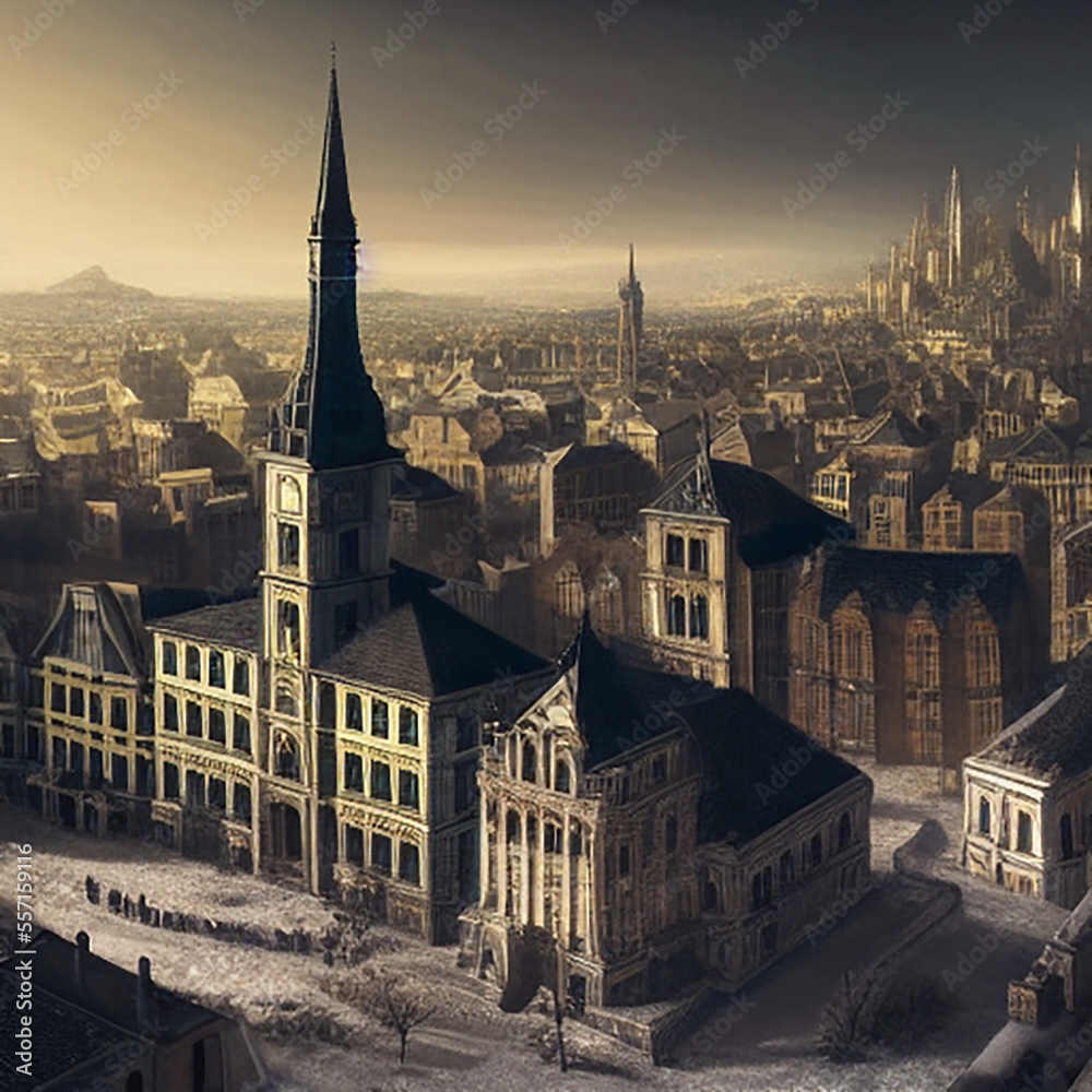 Naklejka premium view of the town - generative ai illustration