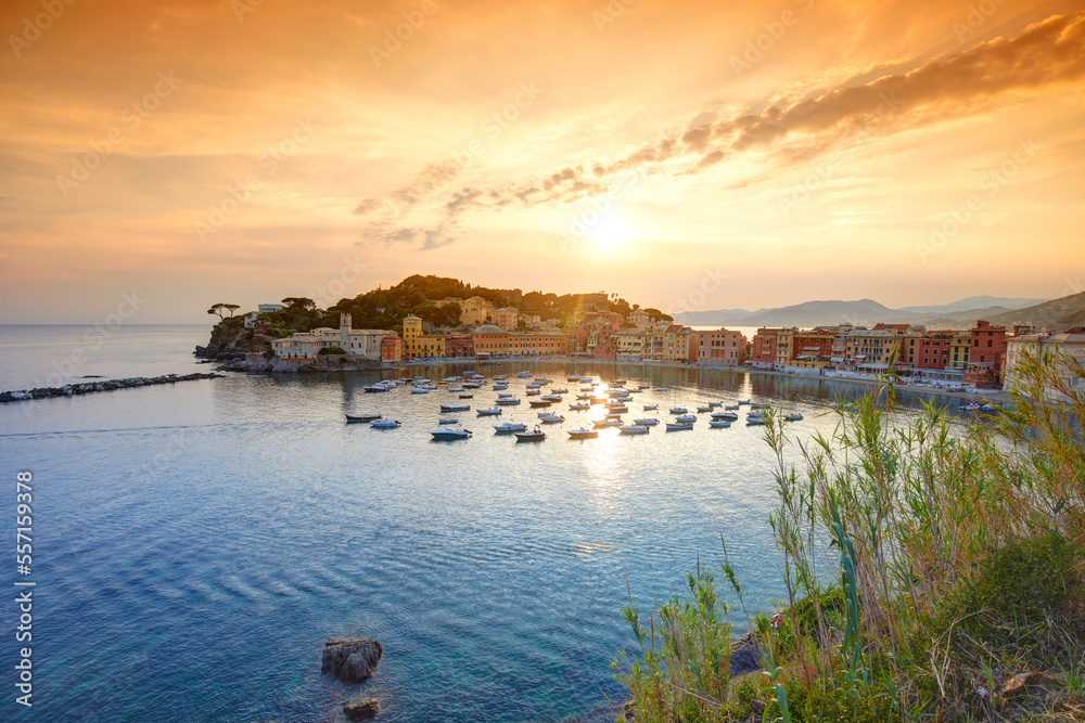 Silent bay at sunset, Sestri Levante, Italy