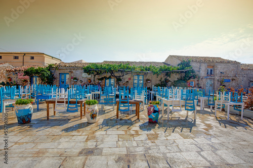 The main square of the historic village Marzamemi, Province of Syracuse, Sicily, Italy photo