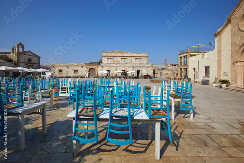The main square of the historic village Marzamemi, Province of Syracuse, Sicily, Italy photo