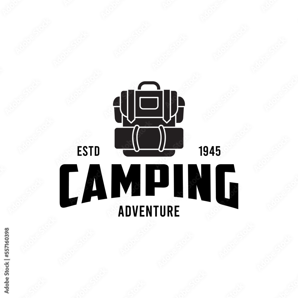 Summer camp backpack for tourist symbol, explore emblem, travel badge, expedition label, hiking sticker, climbing, poster, Vector 10 eps Summer camp backpack for tourist symbol, explore emblem, travel badge, expedition label, hiking sticker, climbing, poster, Vector 10 eps