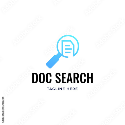 Review search logo design template. Magnifying glass icon with document paper sheet combination. Concept of analysing, correcting, evaluating, surveying, etc. 