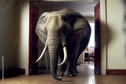 Elephant in the room which is a big problem which everyone is ignoring and afraid to talk about the obvious important truth, computer Generative AI stock illustration image photo