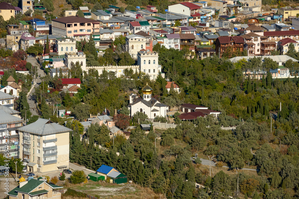 High angle view of Novy Svet location, Crimea, Russia.