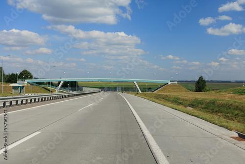 Bridge, roadside and asphalt, blue sky in the city streets in public places.