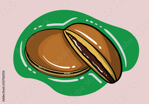 Dorayaki - Japanese Pancake.Dessert with red bean filling between two slices of pancakes.
