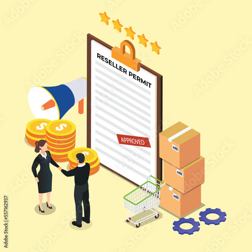 Distributor approve reseller permit isometric 3d vector illustration concept for banner, website, illustration, landing page, flyer, etc.