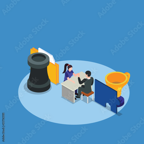 Businessman and woman Arm wrestling isometric 3d vector illustration concept for banner, website, illustration, landing page, flyer, etc.