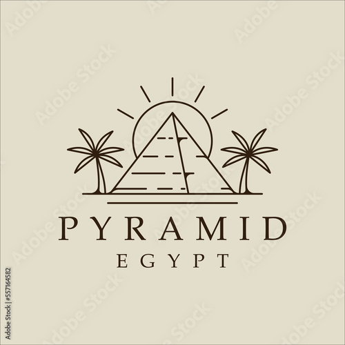 pyramid with date palm logo line art simple vector illustration template icon graphic design. egypt landscape sign or symbol for business travel culture concept