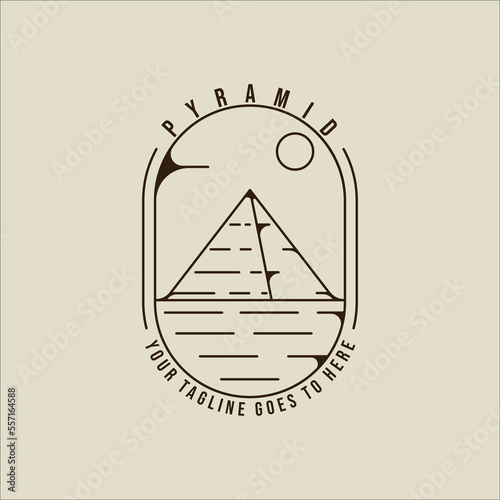 pyramid logo line art vector simple illustration template icon graphic design. egypt destination sign or symbol for travel business with badge typography minimalist concept