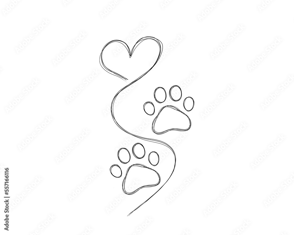 line art illustration pet care, dog footprint. Dog paw tattoo idea