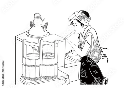 浮世絵　家事をする女性　その5