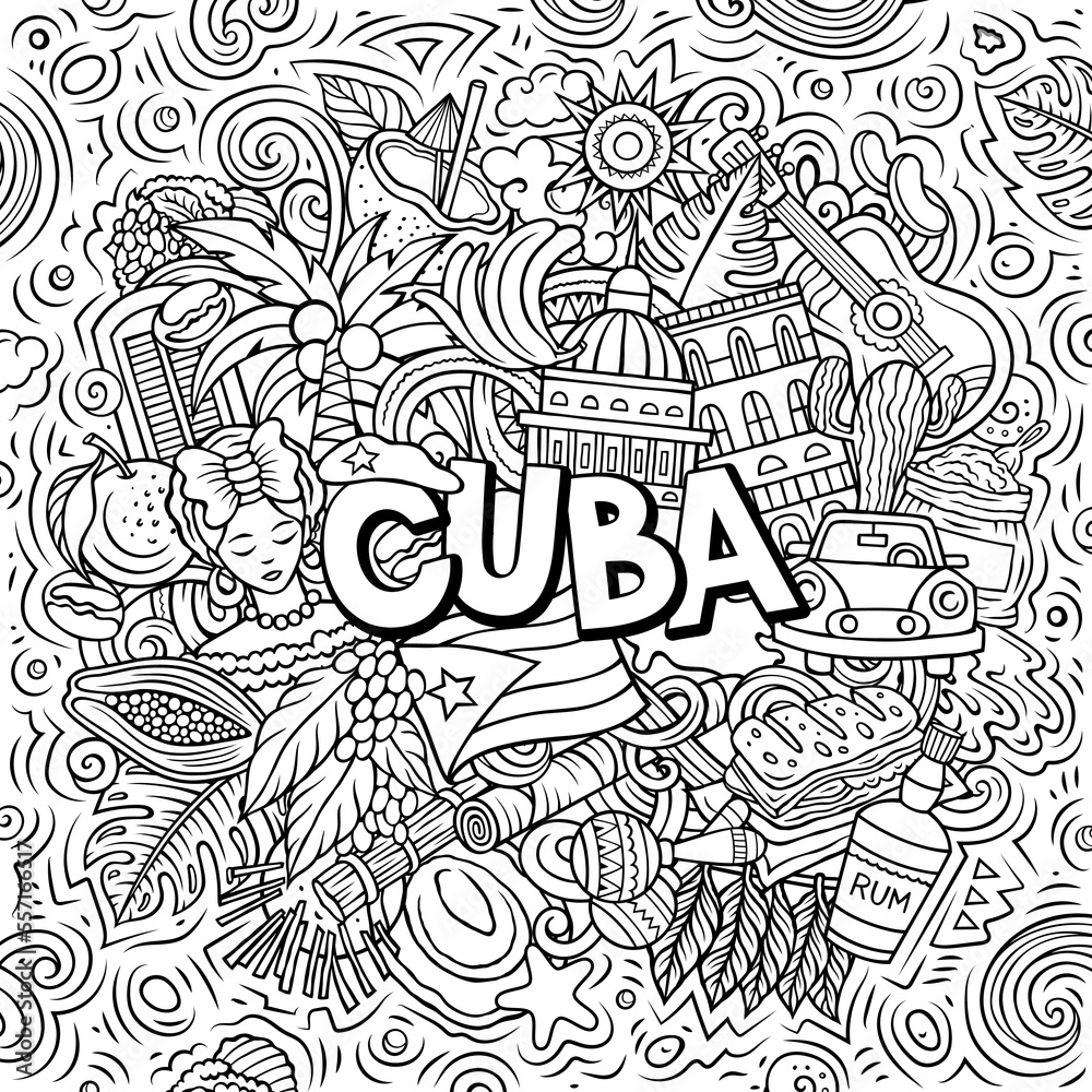 Cuba cartoon doodle illustration. Funny Cuban design
