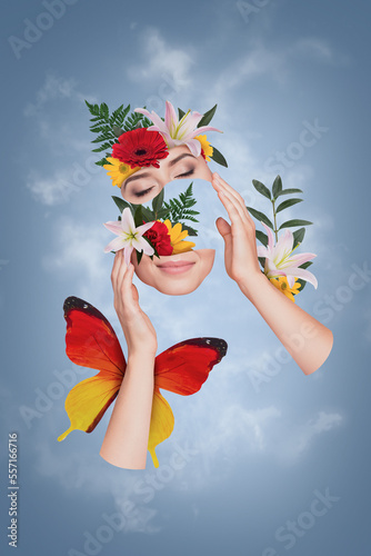 Fototapeta Naklejka Na Ścianę i Meble -  Template advertisement collage of glamorous lady fairy dream princess symbolize mother earth
