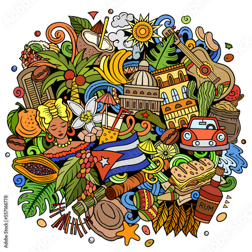 Cuba cartoon doodle illustration. Funny Cuban design.