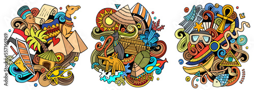 Egypt cartoon vector doodle designs set.