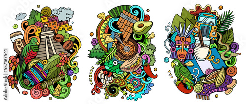 Guatemala cartoon vector doodle designs set.