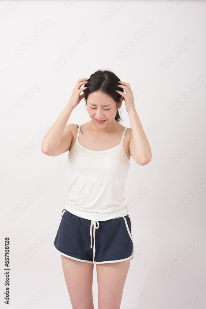 adult woman feels sick, while standing and suffering from unbearable pain. adult woman feels sick, while standing and suffering from unbearable pain.