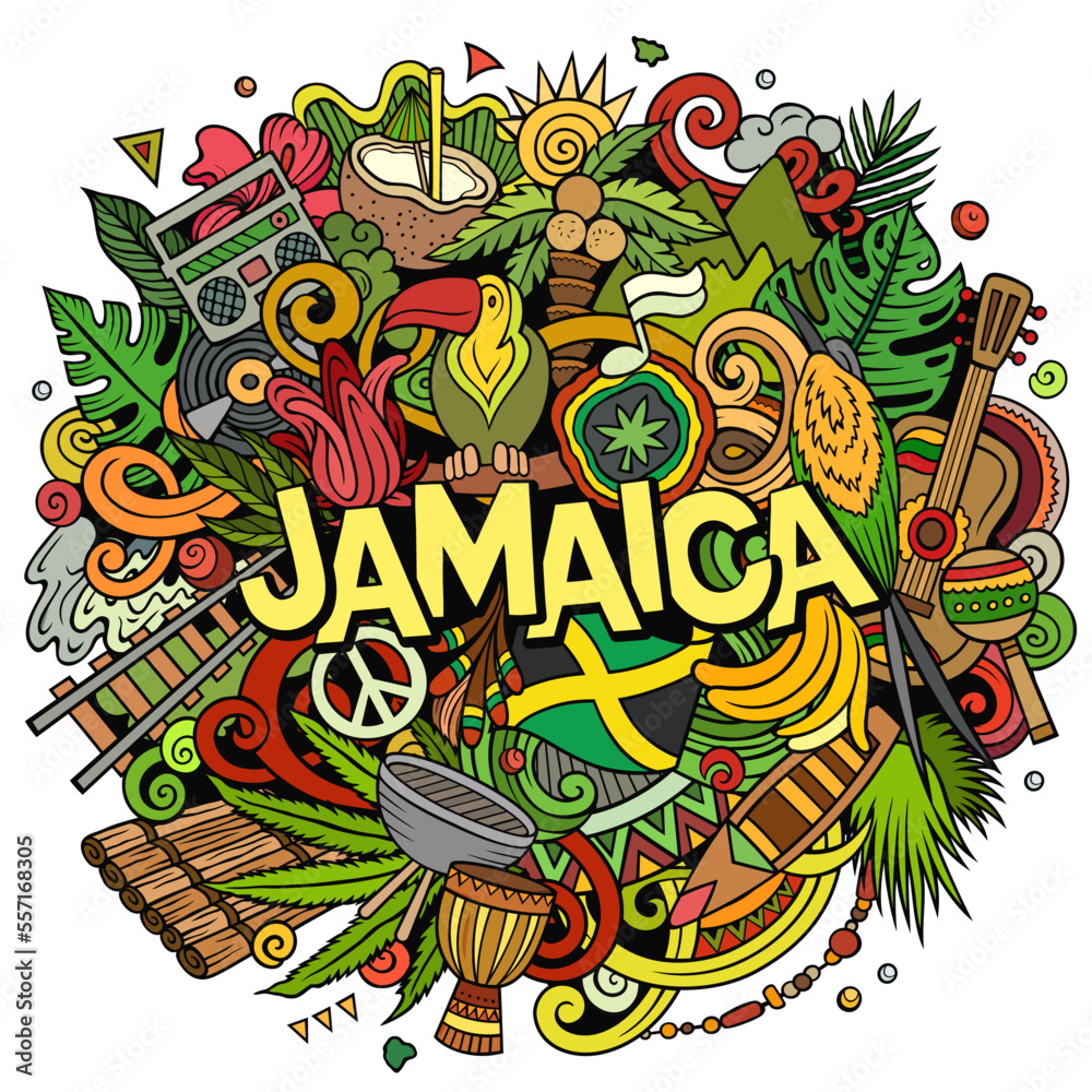 Jamaica cartoon doodle illustration. Funny Jamaican design