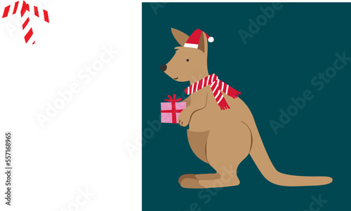 Christmas Xmas Kangaroo Wallaby with Scarf Present Hat Dark Background