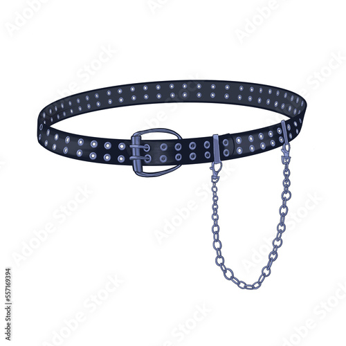 Illustration with belt with holes and studs with chain