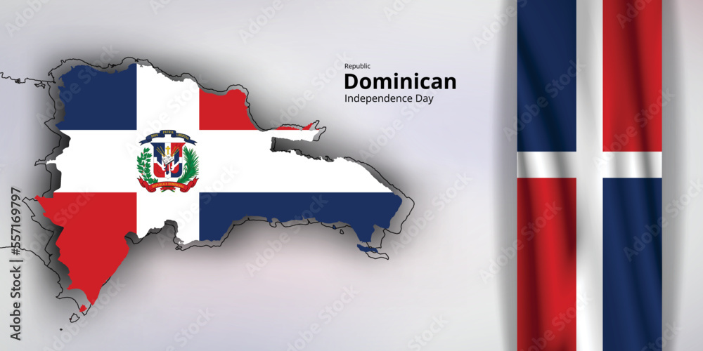  happy independence day of republic dominican, map, flag - obrazy, fototapety, plakaty 