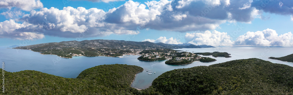 Sivota Greece. Aerial panoramic view of sandy beaches and islands