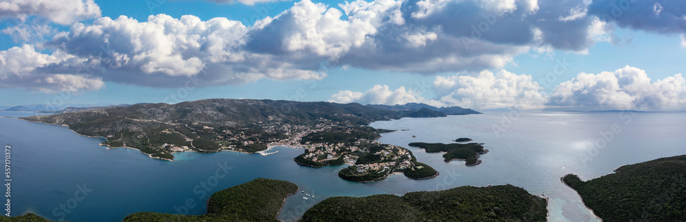 Syvota Greece. Aerial panoramic view of sandy beaches and islands