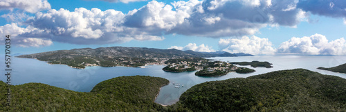 Sivota Greece. Aerial panoramic view of sandy beaches and islands