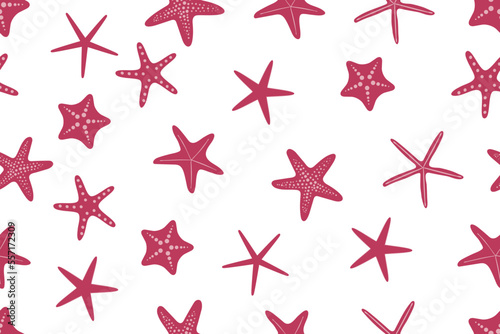 Seamless pattern with starfish pattern. A hand-drawn icon or stamp in the form of a starfish  made in a flat style. Vector illustration